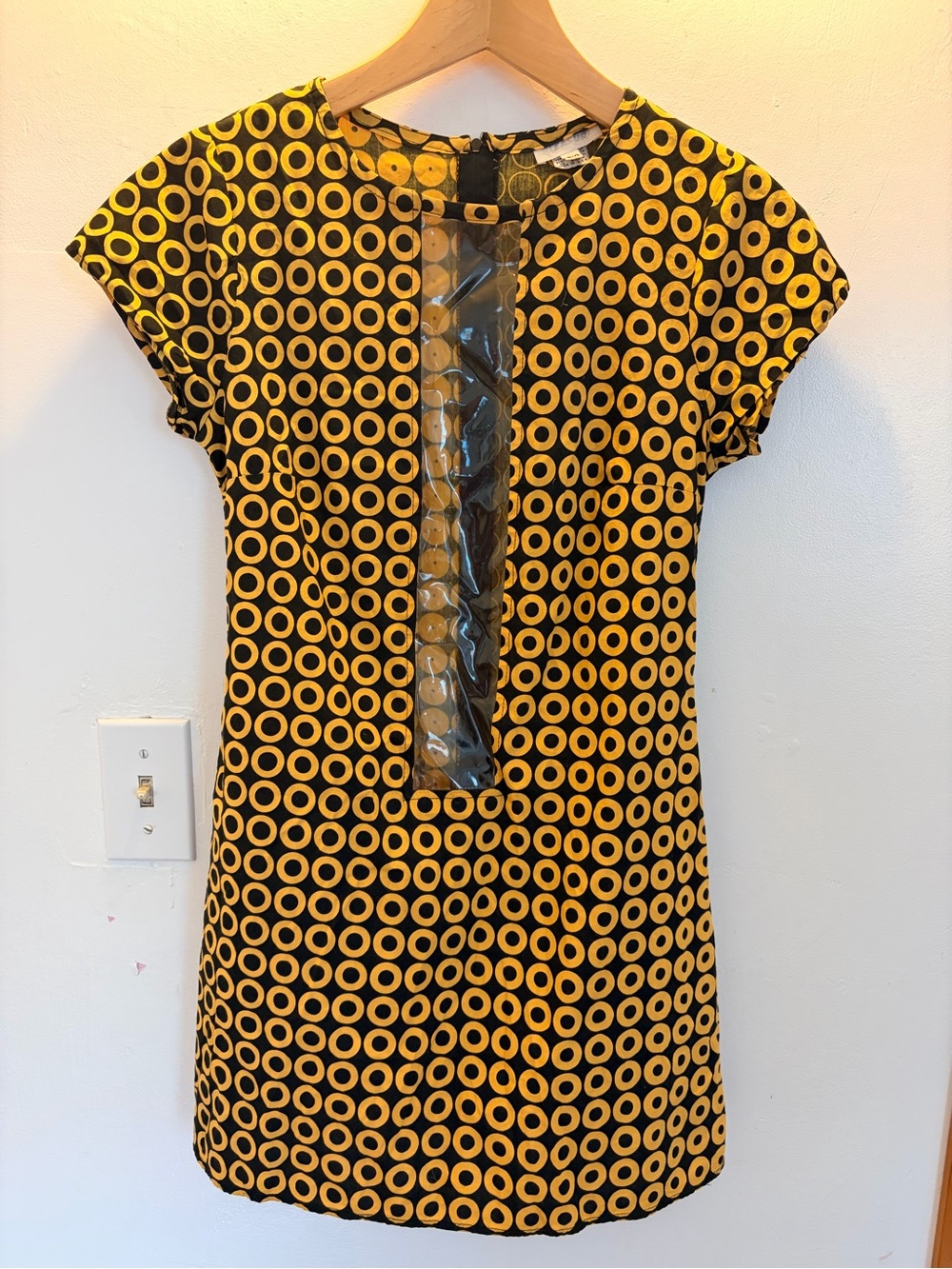 Yellow Circle-Print Short Sleeve Mini Dress
